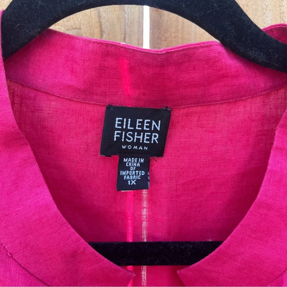 Eileen Fisher Bright Fuchsia Linen Button-Down Tunic 1X - Picture 4 of 5